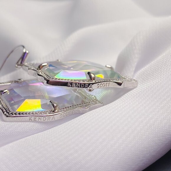 Kendra Scott Kirsten Dichroic Glass Rainbow Iridescent Faceted Silver Earrings - Picture 8 of 9